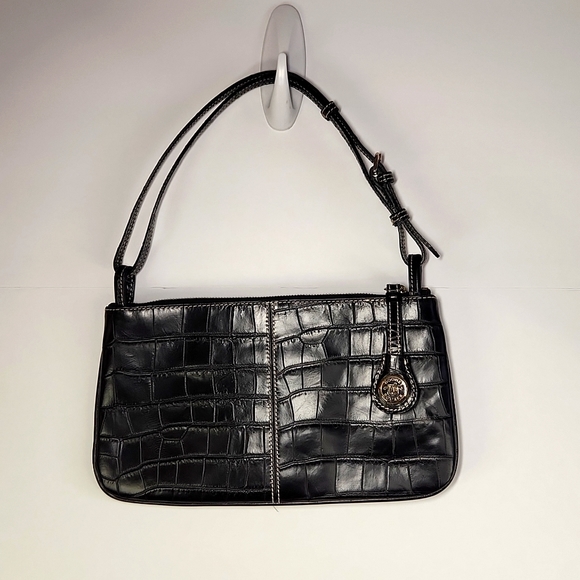 Dooney and  Bourke Croco Embossed Black Shoulder Strap Purse - Picture 2 of 15